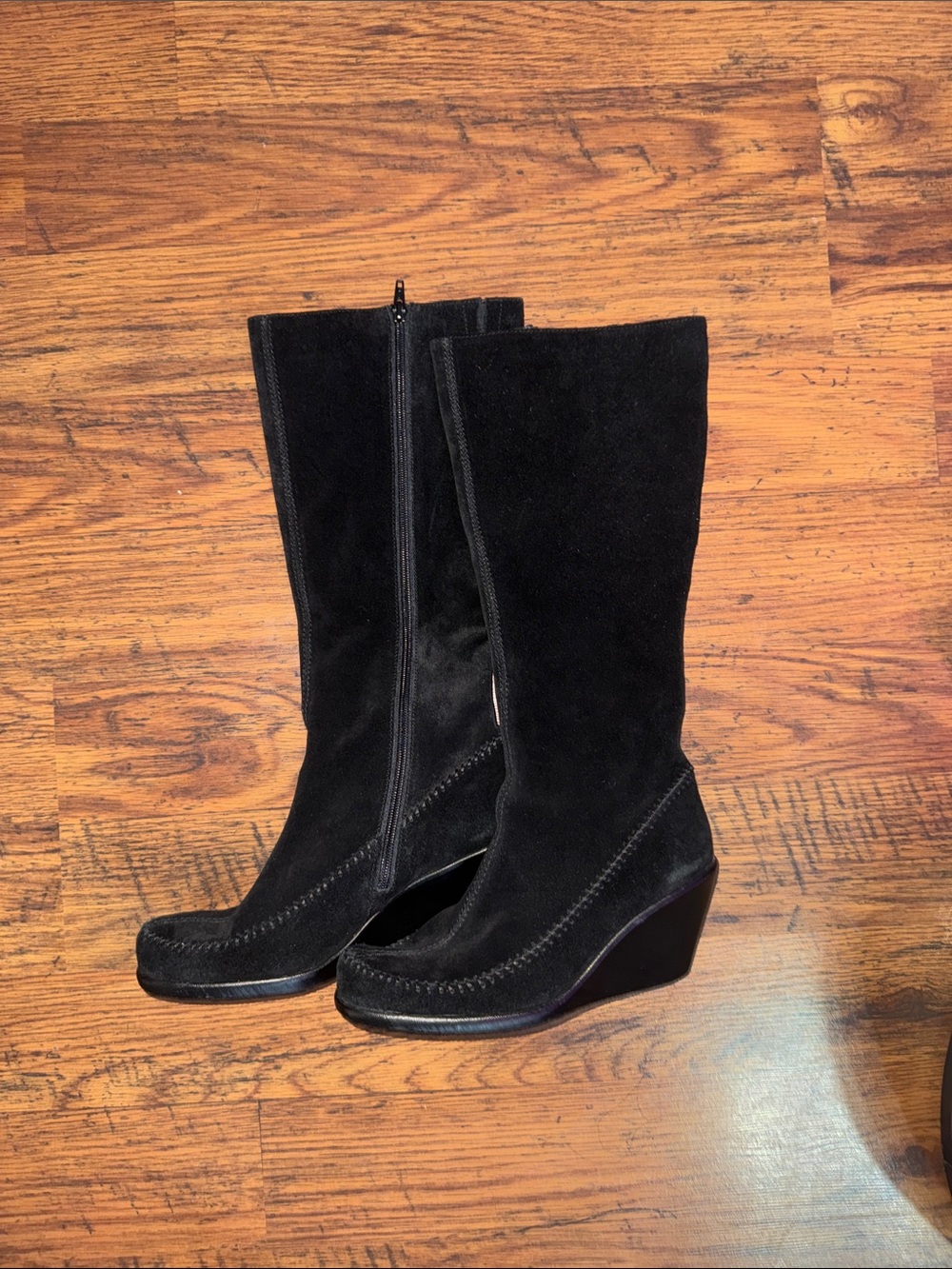 AEROSOLES Black Suede Wedge Knee Boots